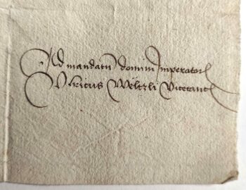 Detail / Autograph Weltzli eines Kanzleischreibens im Namen Kaiser Friedrich III. an "Meister und Rate der Statt zu Straßpurg"